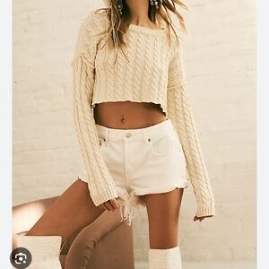 Free People Ivory Cable Knit Sweater